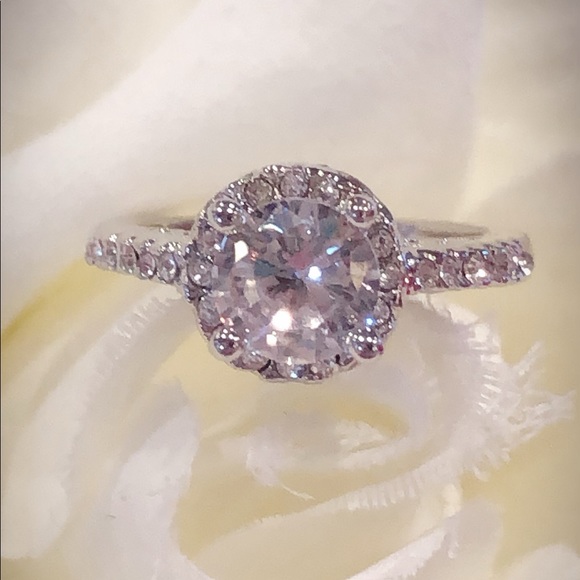 5/$50 White Sapphire & Silver Engagement Ring - Picture 2 of 5